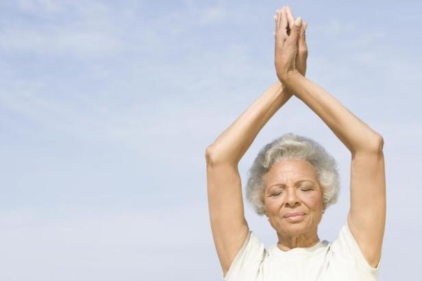 yoga-pose-exercise-elderly-african-american-black-woman